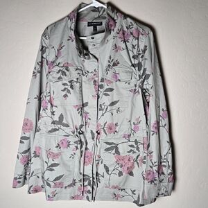 Lane Bryant Women's Feminine Utility Jacket Olive Green Floral Print Size 14/16